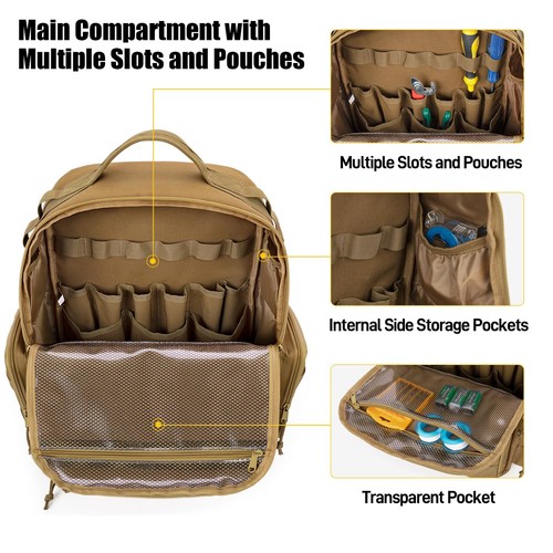 Tool Bag Backpack for Men with 3 Tool Pouches, Heavy-Duty Tool Storage Organi... - Picture 2 of 8