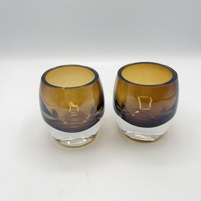 Mikasa Home Accents Solaris Set of 2 Amber Votive Heavy Glass Candle Holders