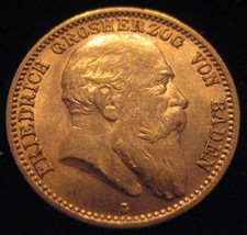 MDS DEUTSCHES REICH KAISERREICH BADEN 10 MARK 1906 G "FRIEDRICH", GOLD  #44