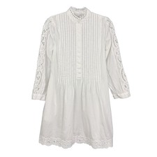 MADEWELL Pintucked Eyelet Mini Dress M White 100% Cotton Long Sleeve NWT B27