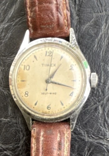 Vintage 1958 Timex Self-Wind Automatic Men's Wristwatch Silver Dial UNTESTED