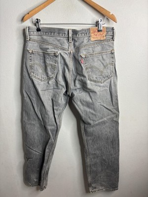 Levis 501 Jeans Mens 36x29 Gray Faded High Rise Straight Leg Denim Distressed