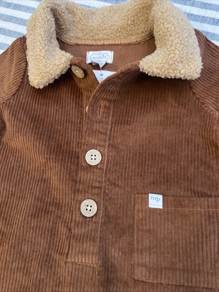 Mud Pie Bebé Niño 9-12 Meses Pana Una Pieza Marrón NUEVO CON ETIQUETAS PANA GRANDE ESTE AÑO Foto 2 de 4