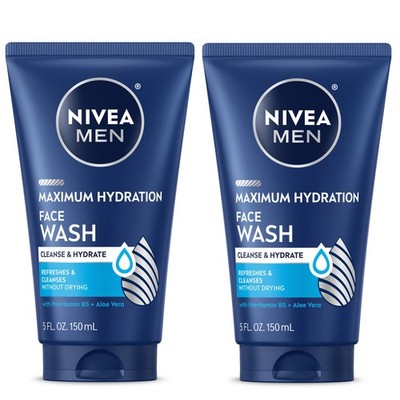 Nivea Men Maximum Hydration Face Wash, Wash 5 Fl Oz (Pack of 2), BLUE