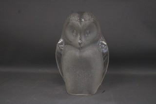Lrg MATS JONASSON Sweden Clear FROSTED & TEXTURED Hollow OWL Sculpture 9" P41