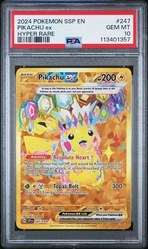 2024 POKEMON SSP EN SURGING SPARKS HYPER RARE #247 PIKACHU EX PSA 10