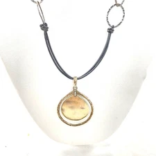 Silpada 20" Retired N1440 Sterling Silver Disc Necklace w/Leather Cord, 15.25g