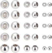 PH Pandahall 30Pcs Stainless Steel Stopper Beads Slider Beads 4Mm 6Mm 8Mm Rondel