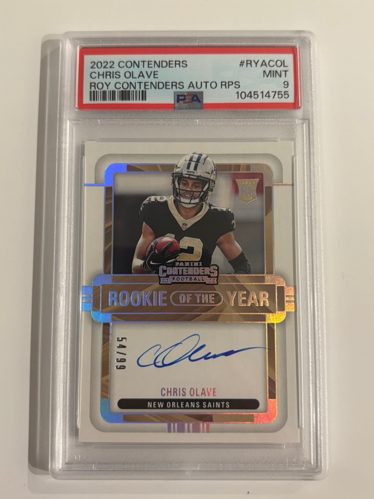 2022 Panini Contenders Chris Olave ROY RPS On Card Auto 54/99 PSA 9 RC