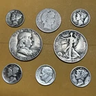 (8)90%Silver(2)Franklin&WalkLib.50c-(1)Barber-25c-(5) MixedMercury&Roosevelt 10c