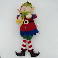 Raz Import 15” Christmas Elf Posable Sitting Doll Red & Green Velvet