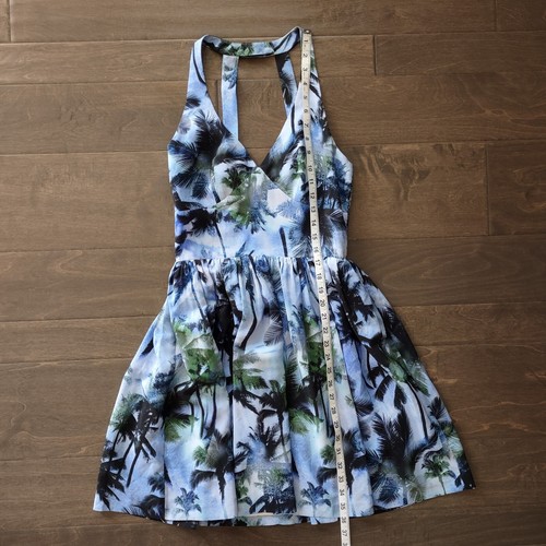 Amanda Uprichard Silk Palm Tree Print Fit and Flare Dress Halter Blue Medium - Picture 13 of 13