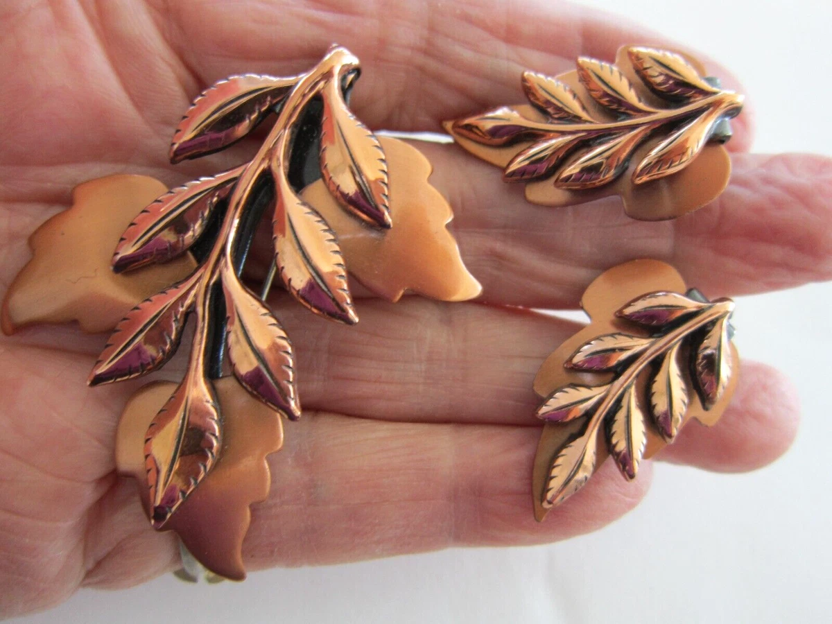 Vintage Renoir Copper Brooch Clip Earring Set eBay