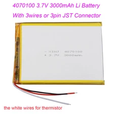 3.7V 3000mAh 11.1Wh Li Li-ion Battery 4070100 Thermistor NTC JST 3Pin Plug