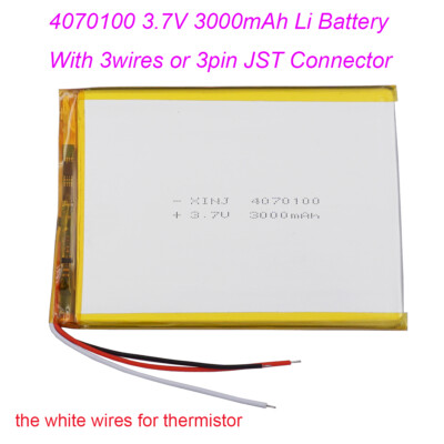3.7V 3000mAh 11.1Wh Li Li-ion Battery 4070100 Thermistor NTC JST 3Pin Plug