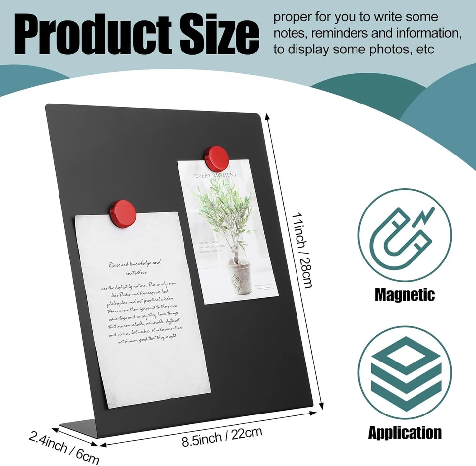 Tablón de anuncios magnético de 8 piezas con soporte de caballete mini imán negro sobremesa de metal Foto 2 de 4