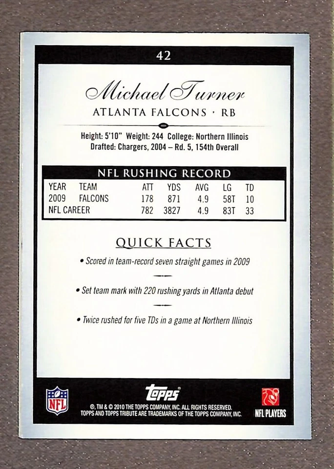 2010 Topps Tribute #42 Michael Turner Blue /89 - Image 2 of 3