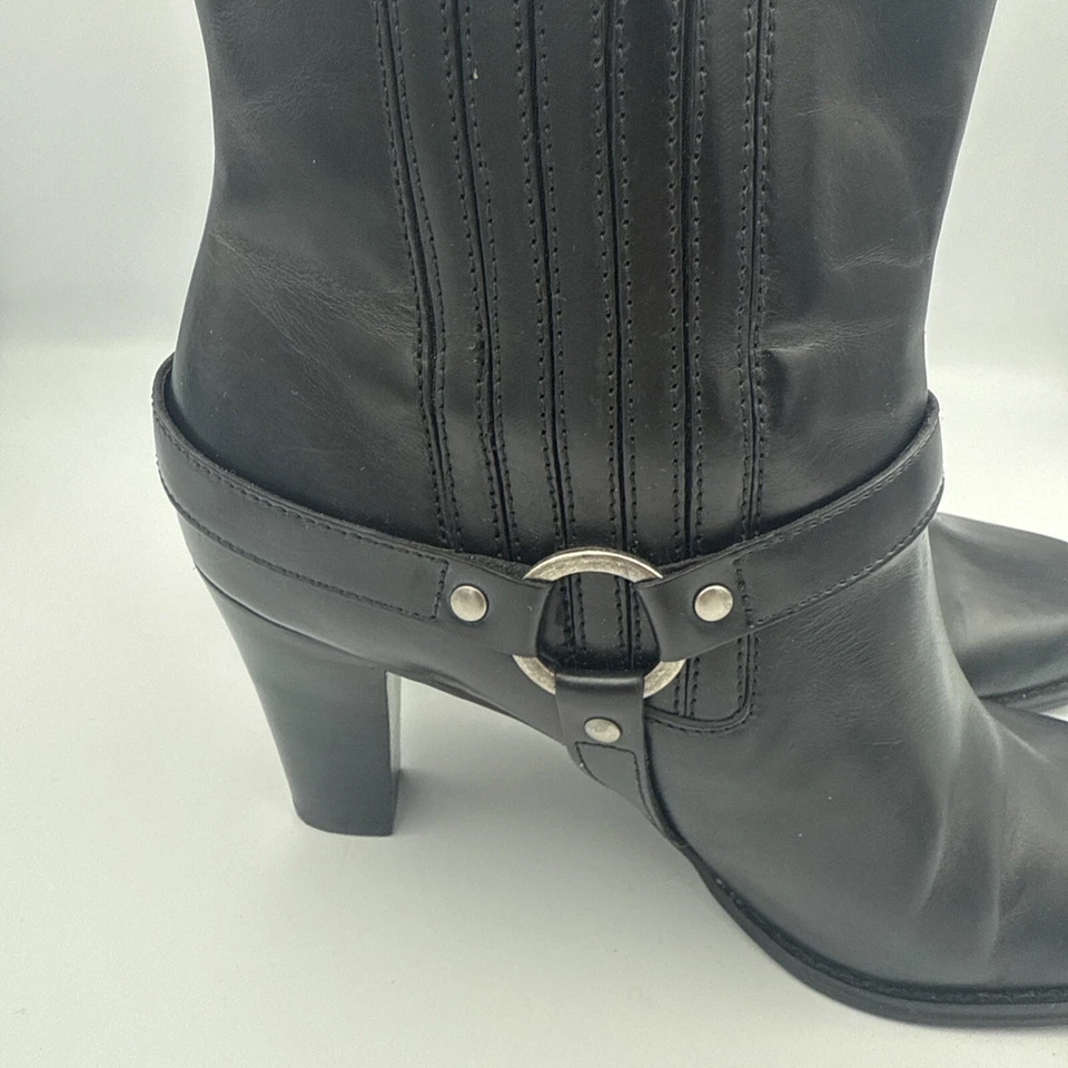 Botas de tacón de cuero negras NINA para mujer, media pantorrilla, talla US 10 Foto 2 de 4