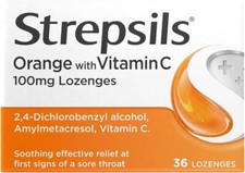 Strepsils Orange with Vitamin C Sore Throat (36 Lozenges)