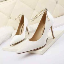 Decolte scarpe donna bianco sposa cinturino tacco 10 cm pelle sintetica CZ423