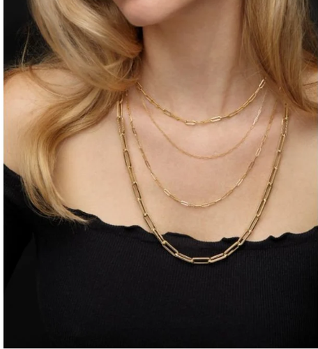 18k Yellow Gold PAPERCLIP Link Chain Necklace 18 Inch 2.5MM 4.5 Grams - Picture 5 of 11