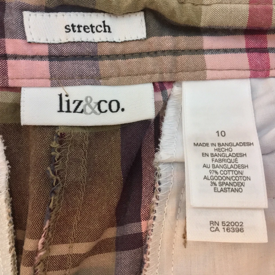 Pantalones Cortos para Caminar Liz & Co Para Mujer Verde Oliva y Rosa a Cuadros Talla 10 Elastizados Usados en Excelente Condición Foto 2 de 4