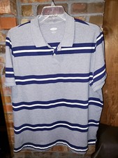 Old Navy-XXL-Gray and Blue Striped Short Sleeve Polo