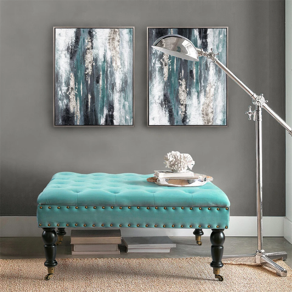 Mesa de centro otomana cuadrada grande de 33" con ruedas para sala de estar Foto 2 de 4