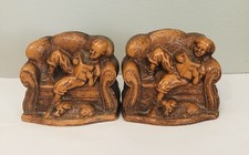 Vintage Wooden Set Of Bookends Little Boy Reading Cottage Core