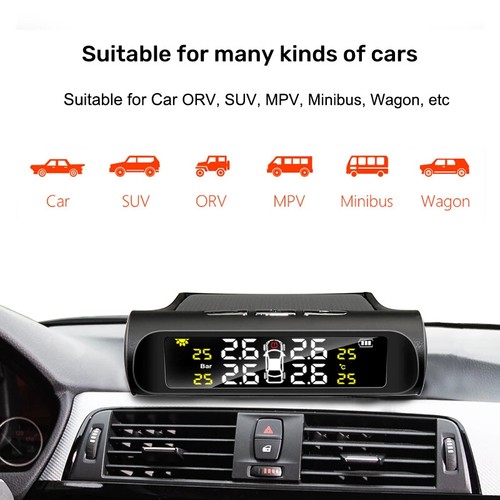 Solar Tire Pressure Car TPMS 4Wheel Sensor Monitoring System Security Alarm - Picture 3 of 14