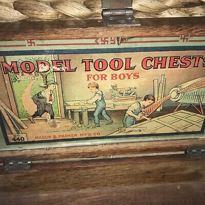 Antique Mason & Parker Model Tool Chest for Boys #440 Wooden Antique Mason & Parker Model Tool Chest for Boys #440 Wooden