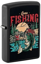 Zippo Lighter: Skull, Gone Fishing - Black Matte 46068