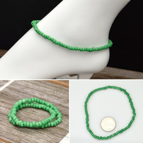 6 PC Rainbow Glass Bead Stretch Ankle Bracelet Set - Picture 6 of 8