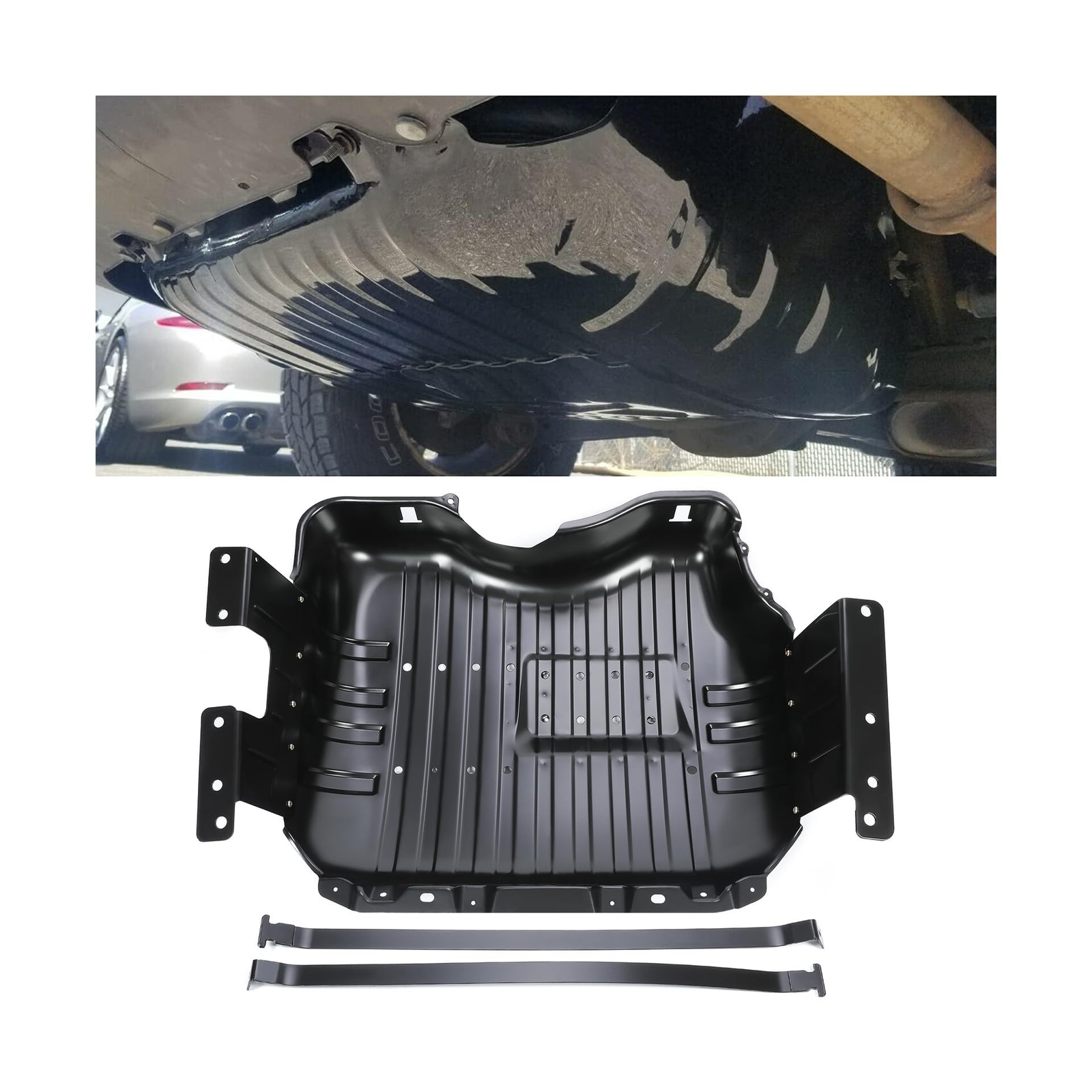 ECOTRIC Fuel Tank Skid Plate Cover w/Straps Compatible with 1999-2004 Jeep Gr...