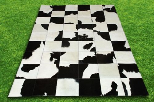 New Large Cowhide Rug Patchwork Cowskin Cow Hide Leather Carpet White and Black. - Picture 1 of 2