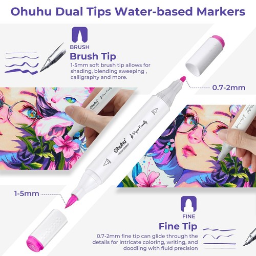Ohuhu Markers Paper-friendly No Peeling Water-based Coloring Markers 60 Color - Picture 2 of 5