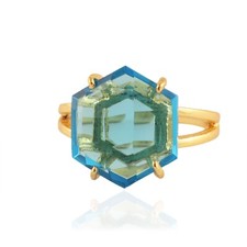 New Handmade Gemstone Hexagon Shape Sky blue Quartz Gold Plated Rings Adjustable