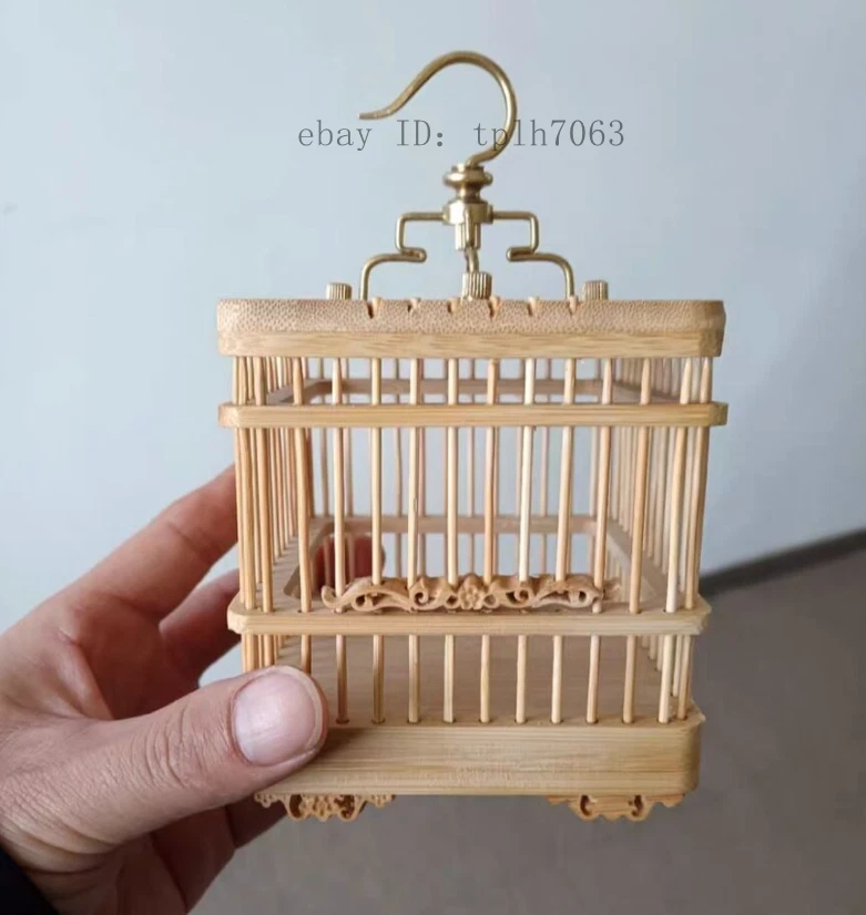 Chinese Cricket carving Cage Woven Bamboo Ratan Square Basket