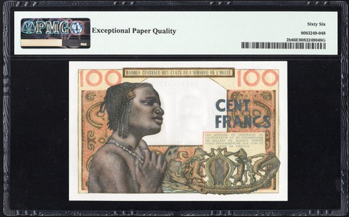 West African States 100 Francs P2b 1959 PMG66 Gem UNC EPQ Banque Centrale AFRICA - Picture 2 of 2