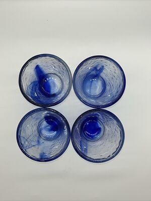 4 Bormioli Rocco Rocks Glasses Cups Cobalt Blue Swirl Hand