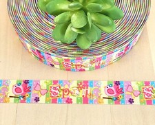 7/8" 1 YD Spring Grosgrain Ribbon Bird Flowers Gardening Wreath Ribbon