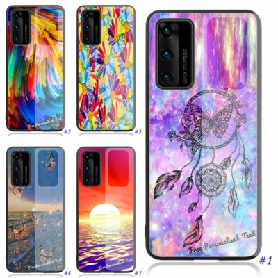 Personalised Text Glass Back Case For Huawei Y5 Y9 Prime Mate 9 10 20 30 40 Pro