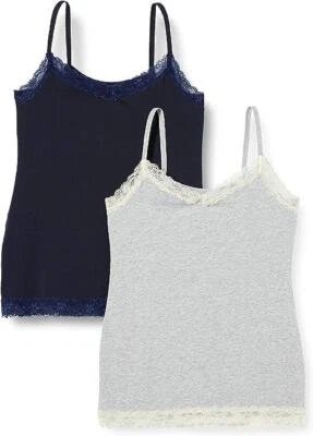 Iris & Lilly Women's Cotton Camisole, Pack of 2, Grey Heather/Navy, Size 8 - Image 1 of 4