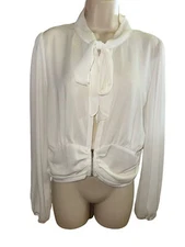 Fashion Nova White Long Sleeve Tie Neck Blouse XL Zipper Waist Sexy Secretary