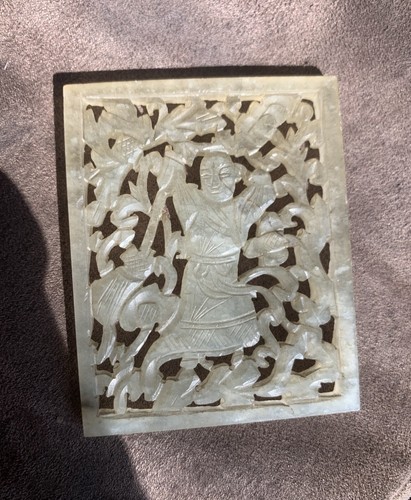 Antique Chinese White Jade Pendant Carved Floral W/ Buddha 29g - Picture 1 of 10