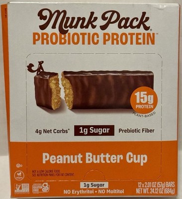 Munk Pack Probiotic Protein Bars Peanut Butter Cup Plant Based Keto 12 Pack