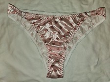Vintage Girly Glossy Satin String Bikini Panties. Size Large