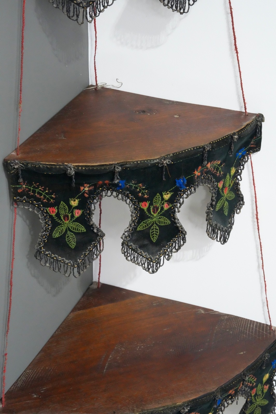 Victorian Antique Walnut Etagere Beaded Fridge hanging corner Display Stand RARE