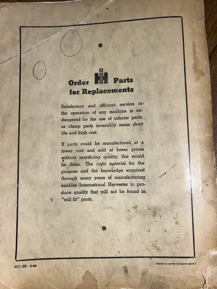 1963 HT-39 International Harvester Parts Catalog 303 403 503 Combines - Image 2 of 4