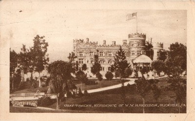 Glenside, PA Gray Towers, Residence of W.W. Harrison Postcard Posted 1941